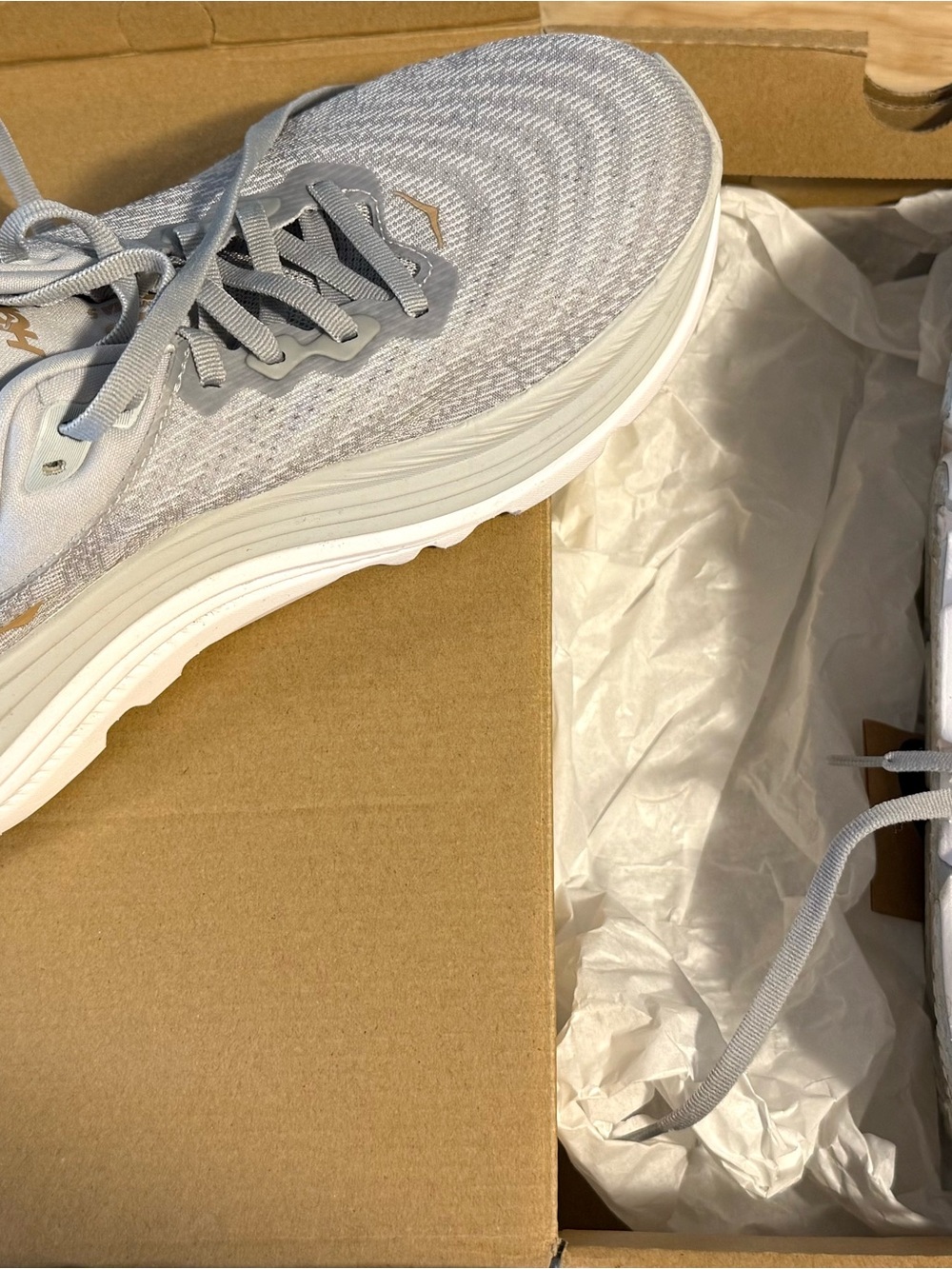 Hoka One One Women's Neutral Shoes in Light Gray with Copper Logo - Picture 3 of 5